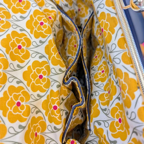 EMMA FOX Navy Genuine Leather Frame-Top Shoulder Bag Vintage-inspired Kiss-Lock - Picture 10 of 15